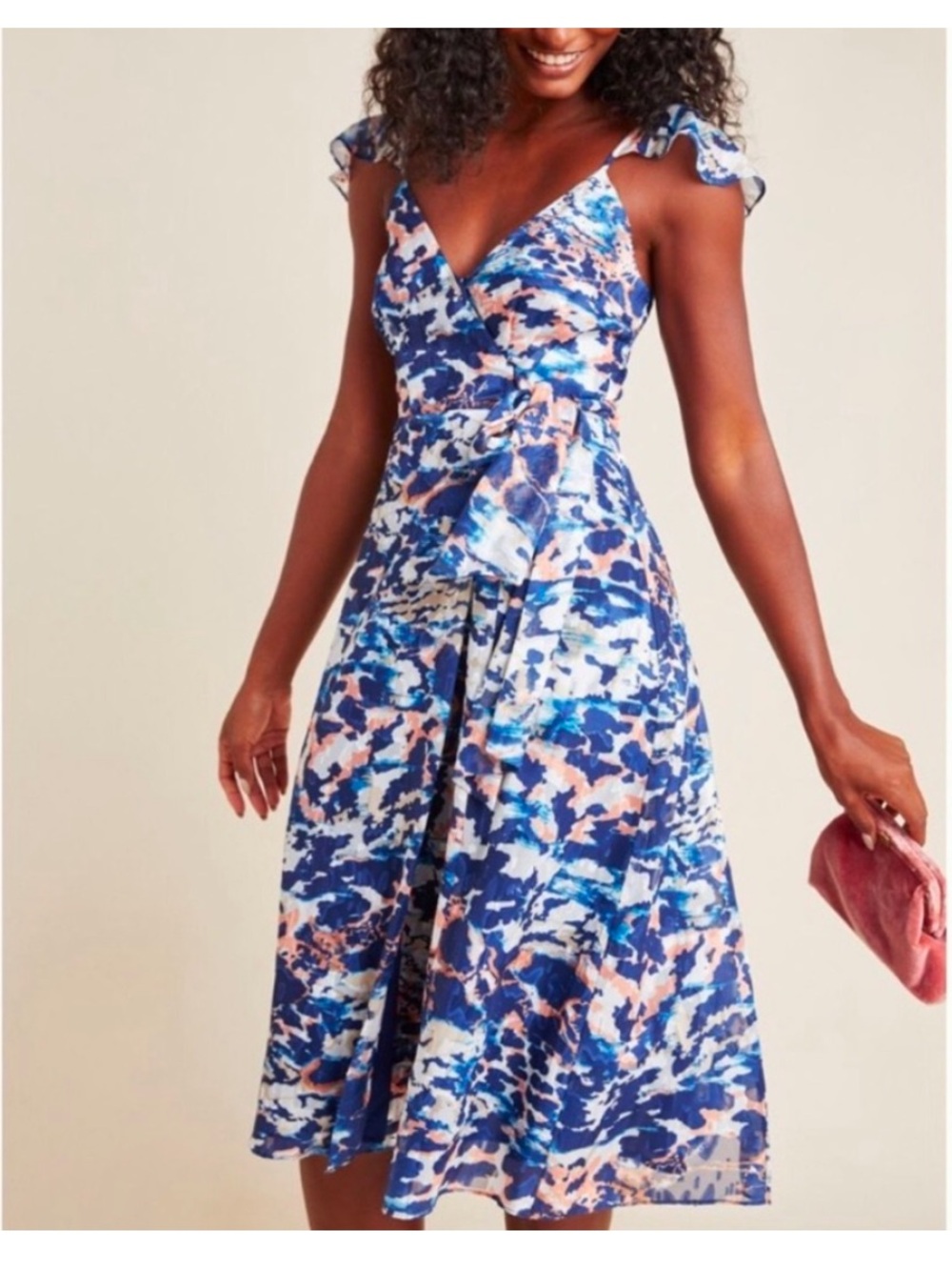 Anthropologie l Hutch Wrap Midi Dress with Flutter Sleeves
